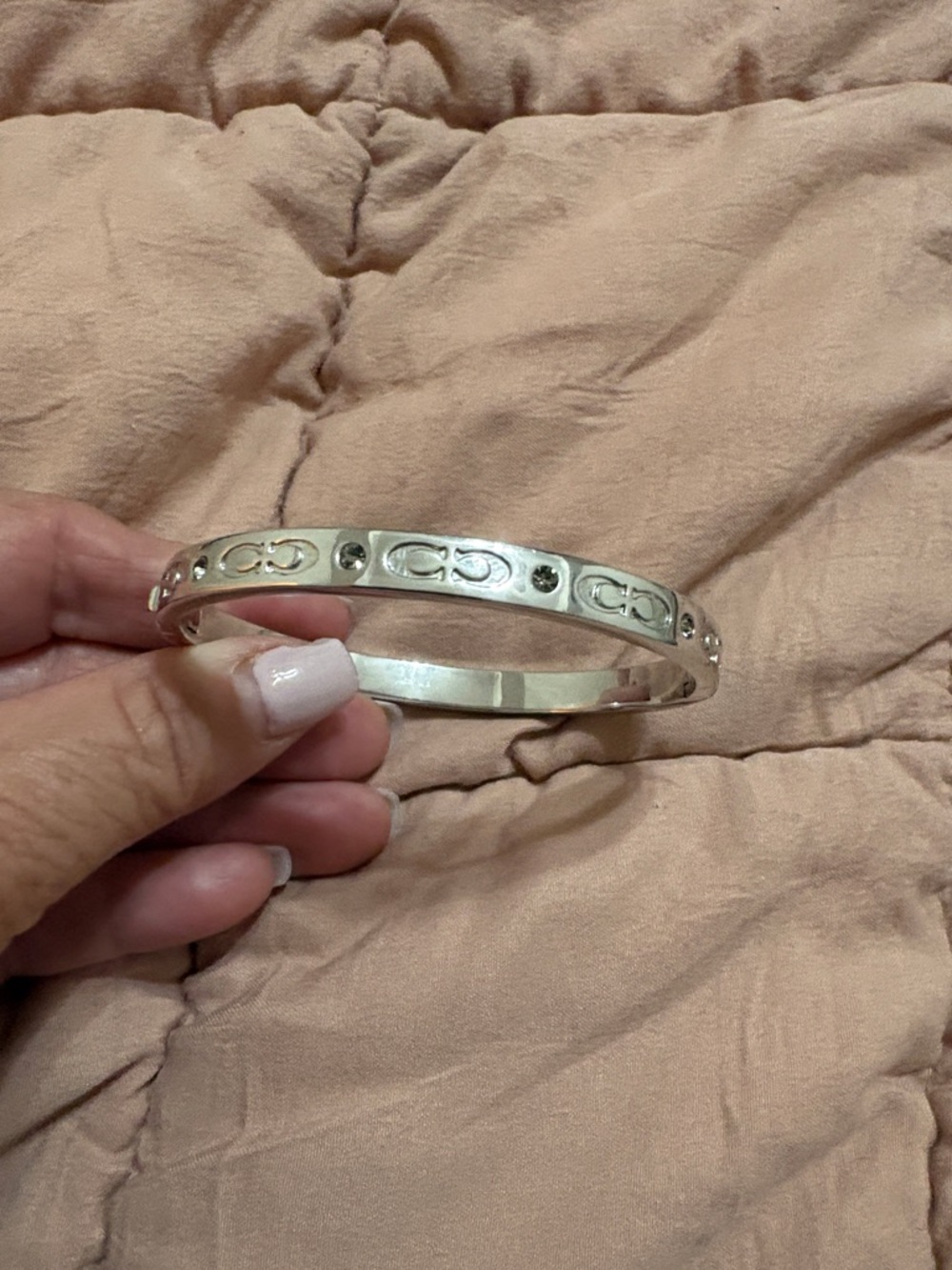 Coach Silver Logo Cutout Bangle Bracelet